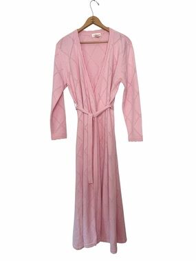 Arlotta Pink Pointelle 100% Cashmere Belted Long Bathrobe Size XL